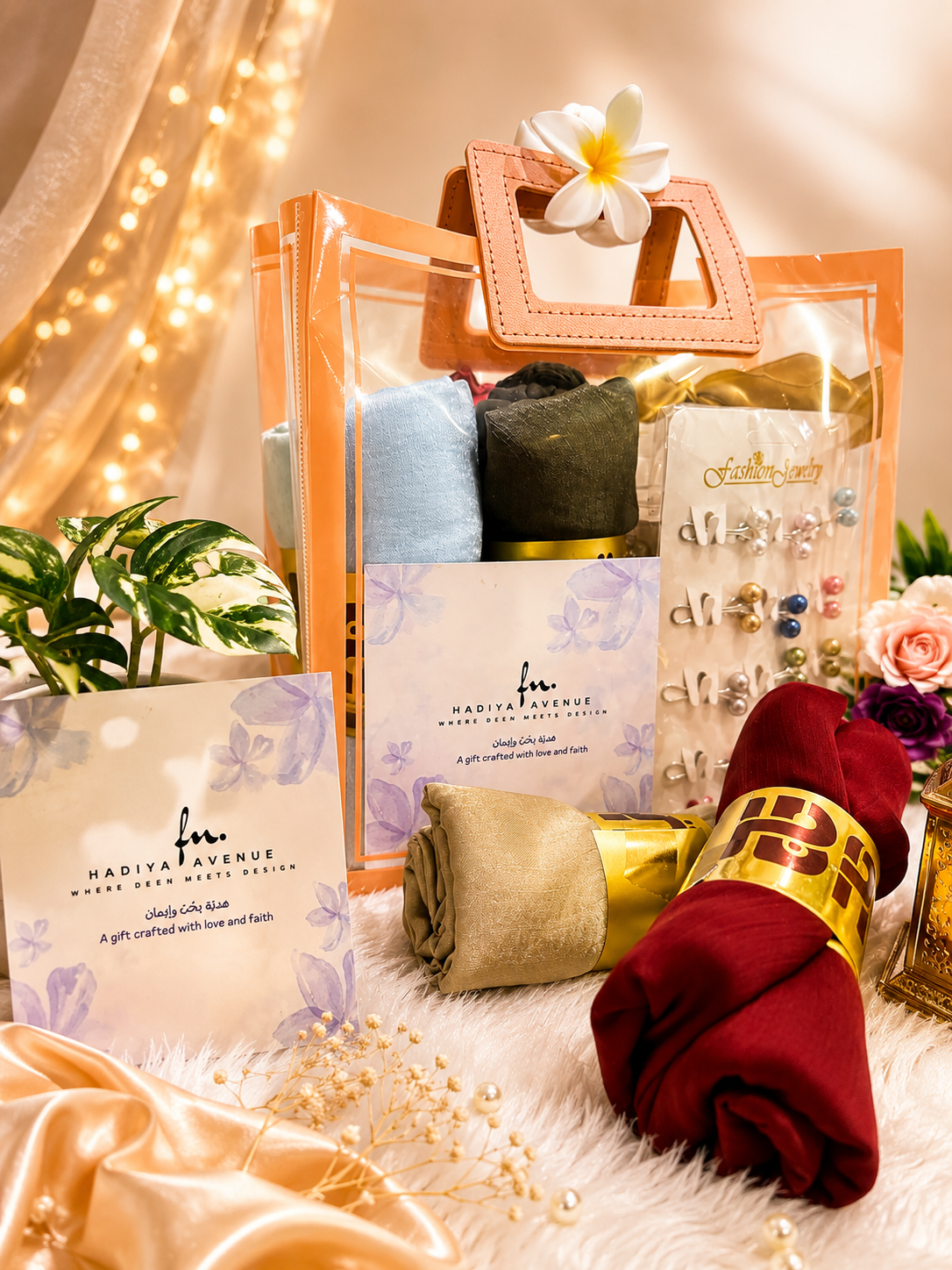 Premium Satin Scarf & Jewellery Gift Box (Set of 4)