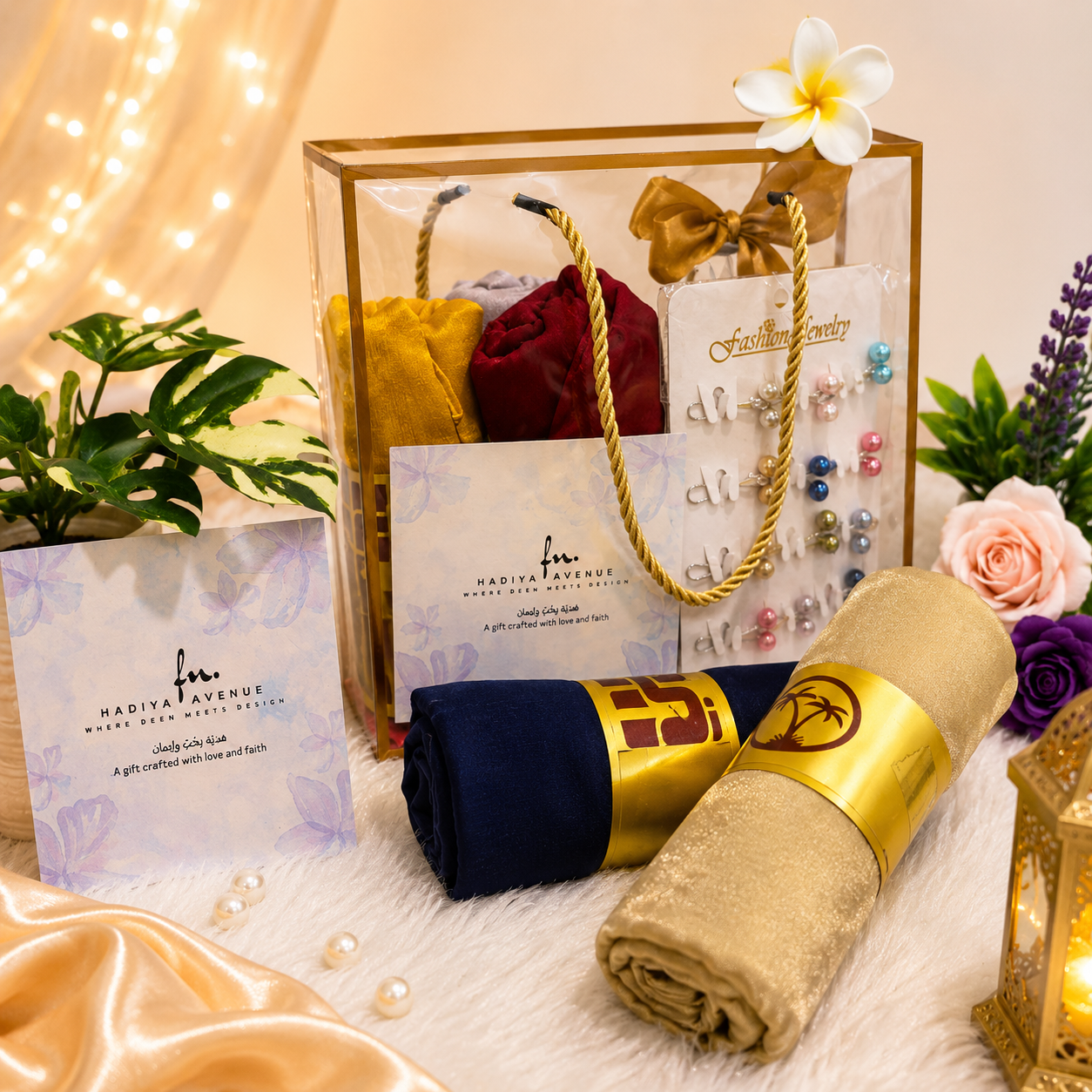 Premium Satin Scarf & Jewellery Gift Box (Set of 3)